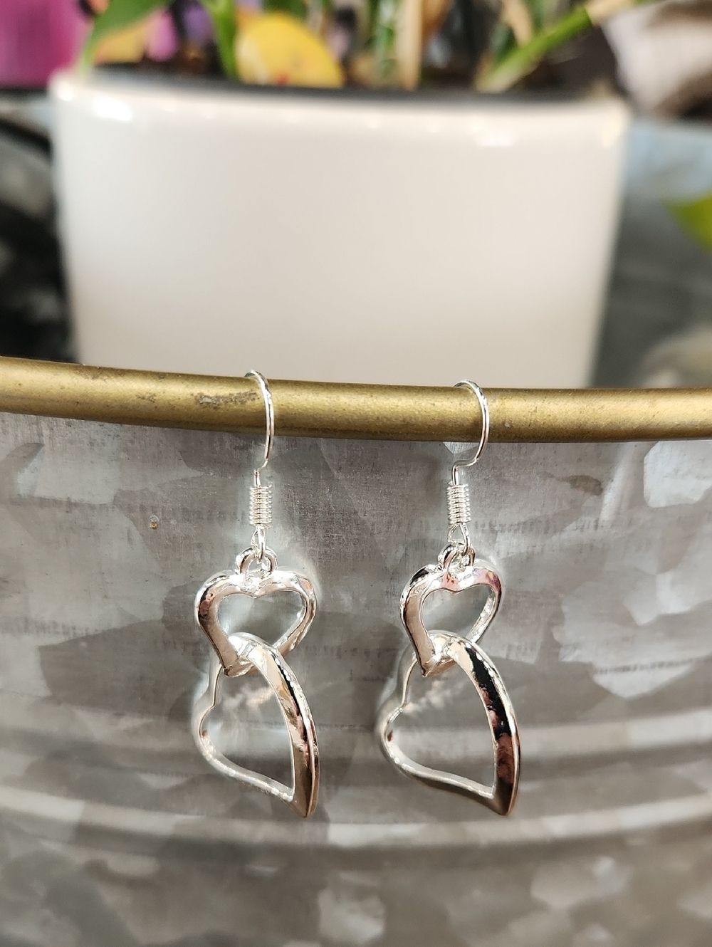 Silver Double Heart Dangle Earrings - Women Jewelry